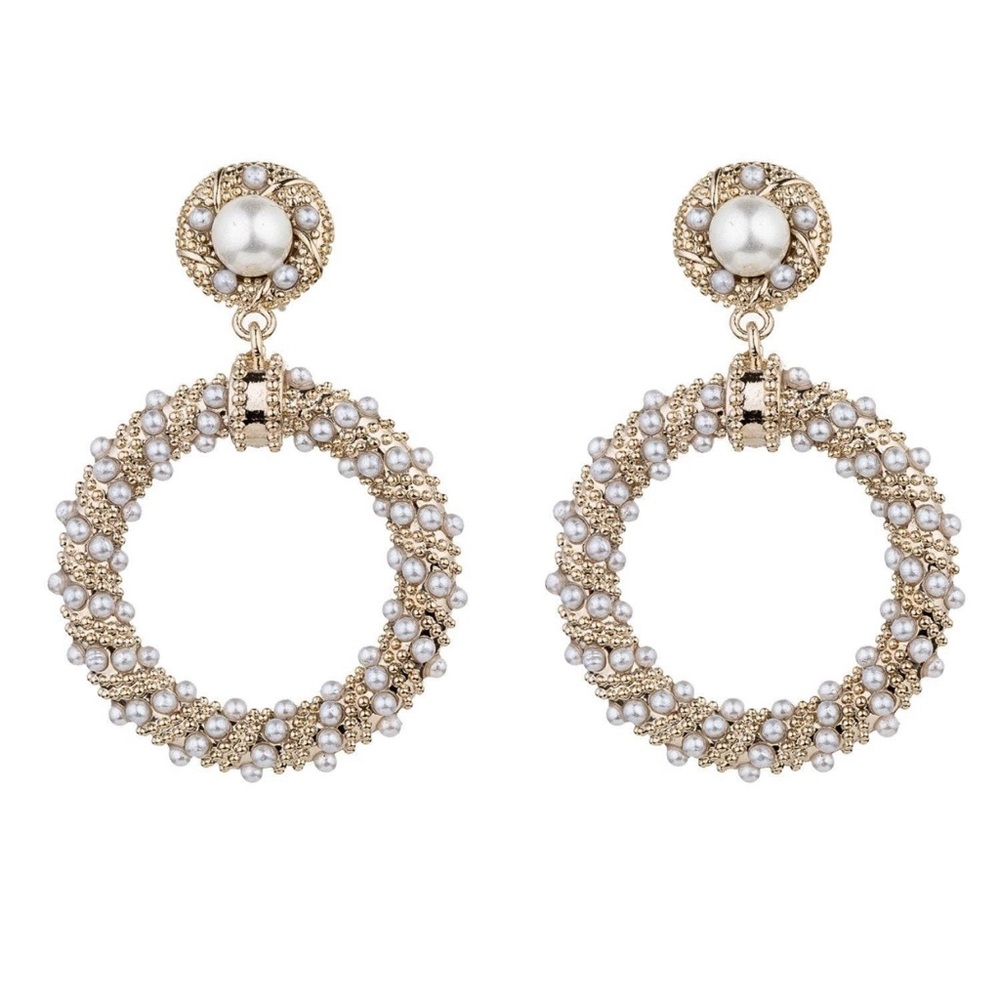 Eye Candy Gold‎ and Pearl Hoop Earrings BNWT